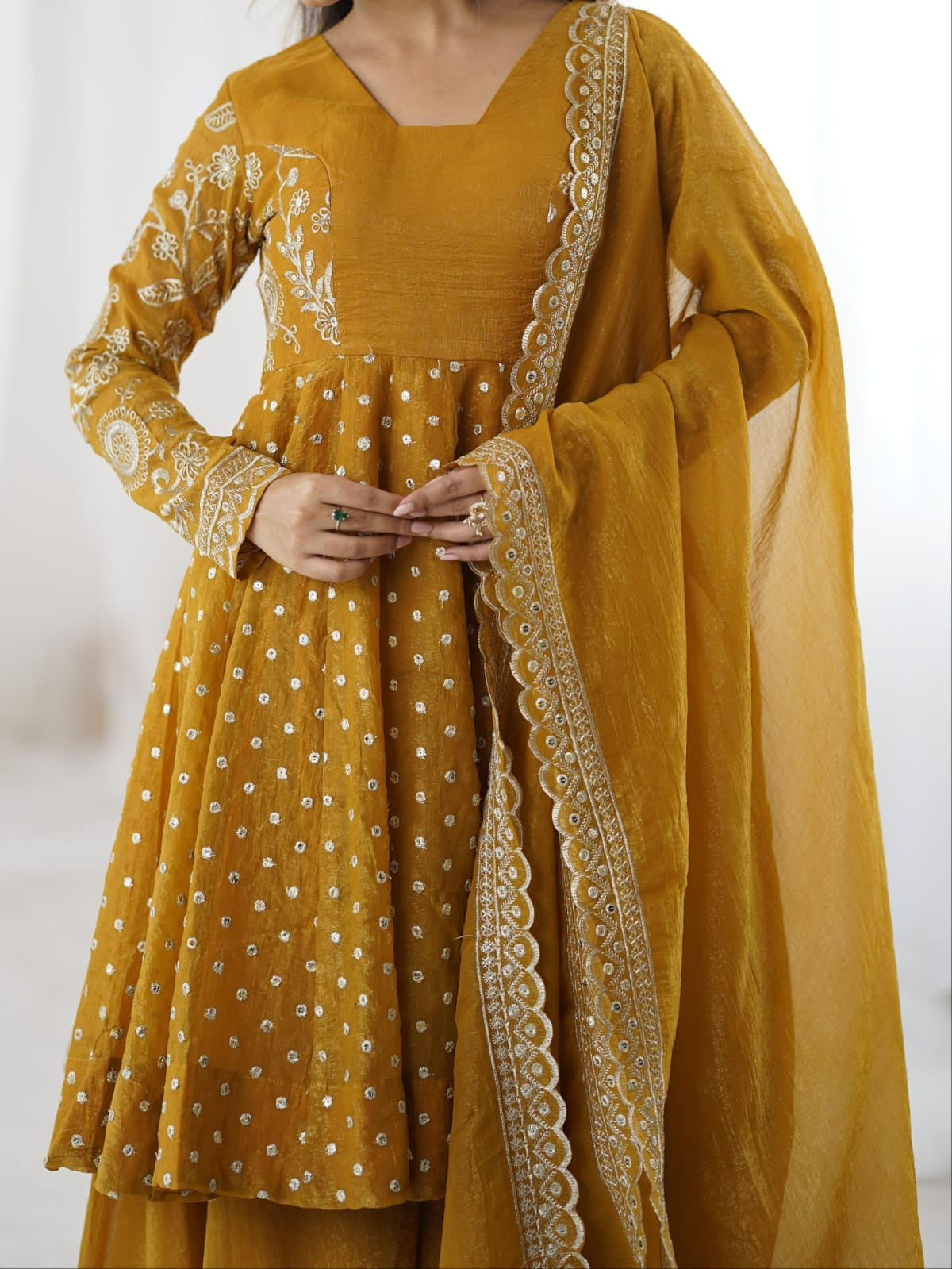 Mustard Yellow Embroidery Sequence Work Sharara set